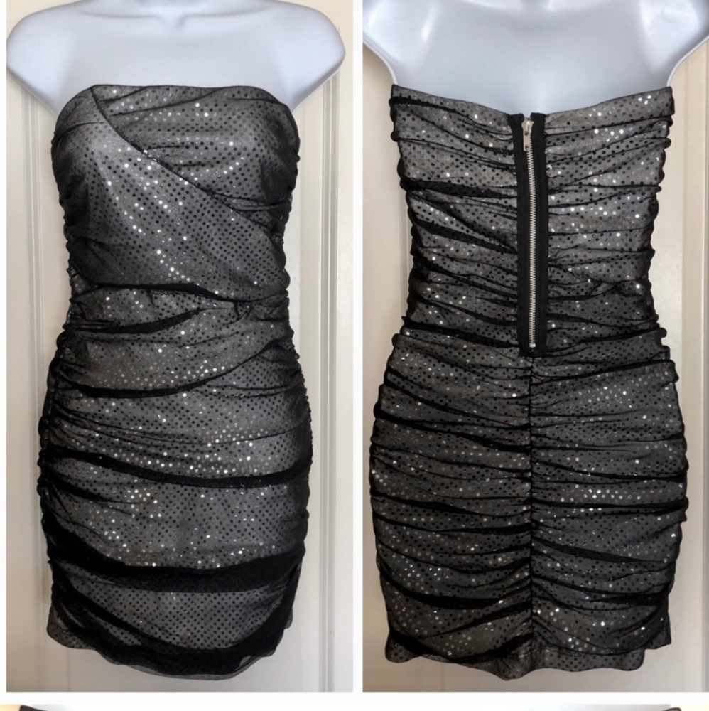 G By Guess Silver Faux Sequin Bodycon Strapless Dress